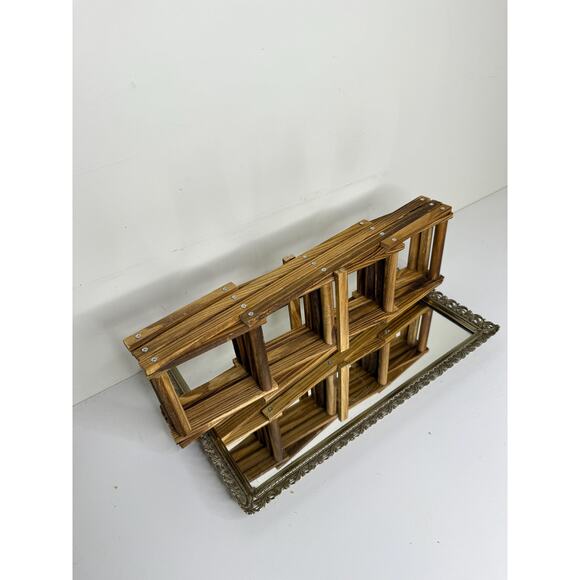 VINTAGE || Mid Century Accordion Style Folding Wooden Wine Rack 10 Bottle - Picture 3 of 9